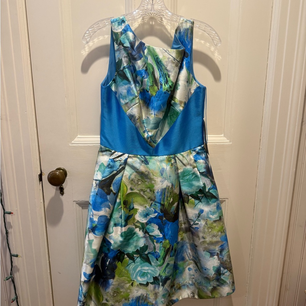 Theia Blue and Green Cocktail Dress